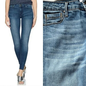 Parker Smith Skinny Jean Medium Blue Wash Whiskering Denim Raw Hem Sz 28 *Flaw